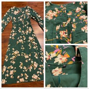 Green Floral Long Sleeve Maxi Dress M